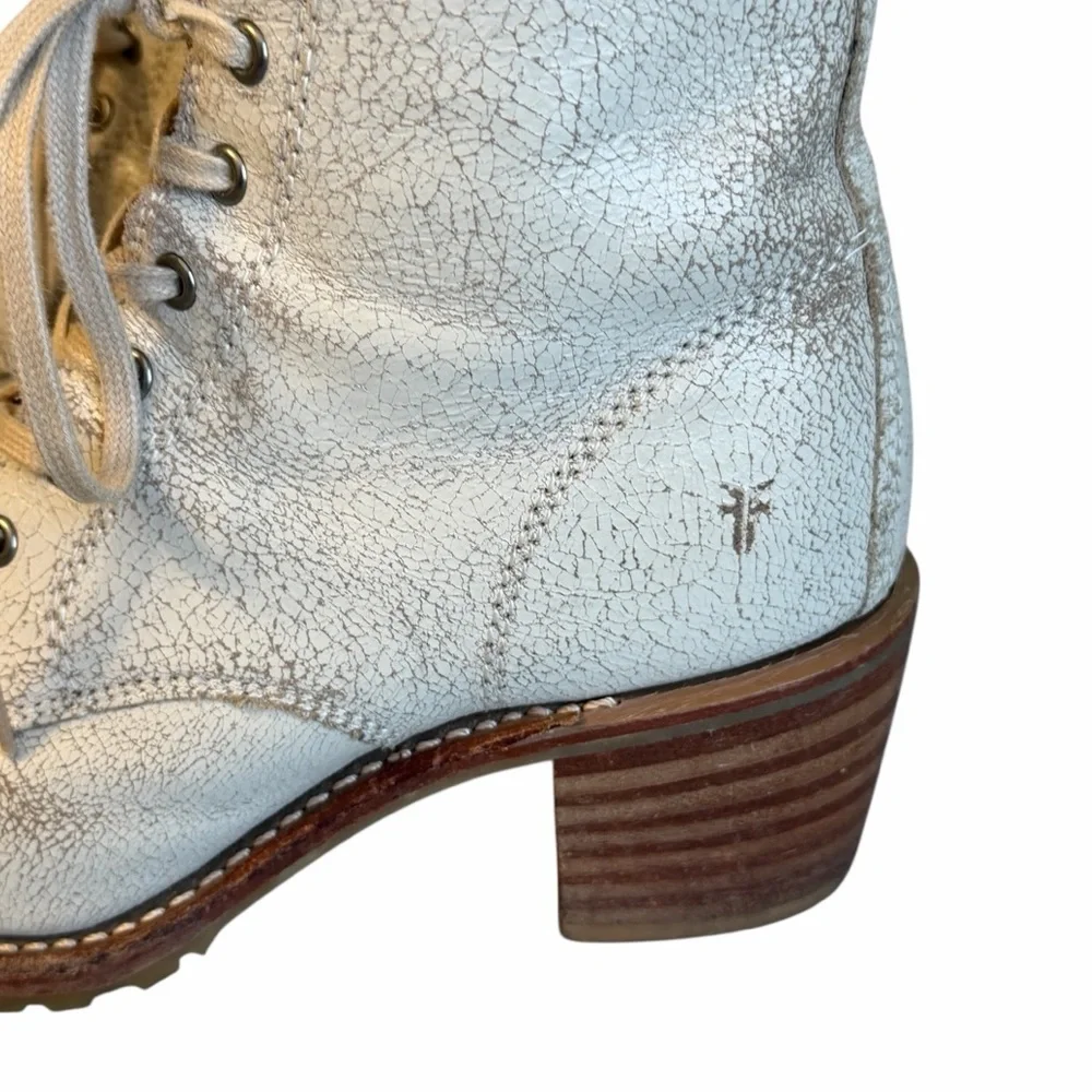 Frye Sabrina 6G Lace Up Leather Combat Boots Distressed White Size 8 #2107 - Picture 4 of 7